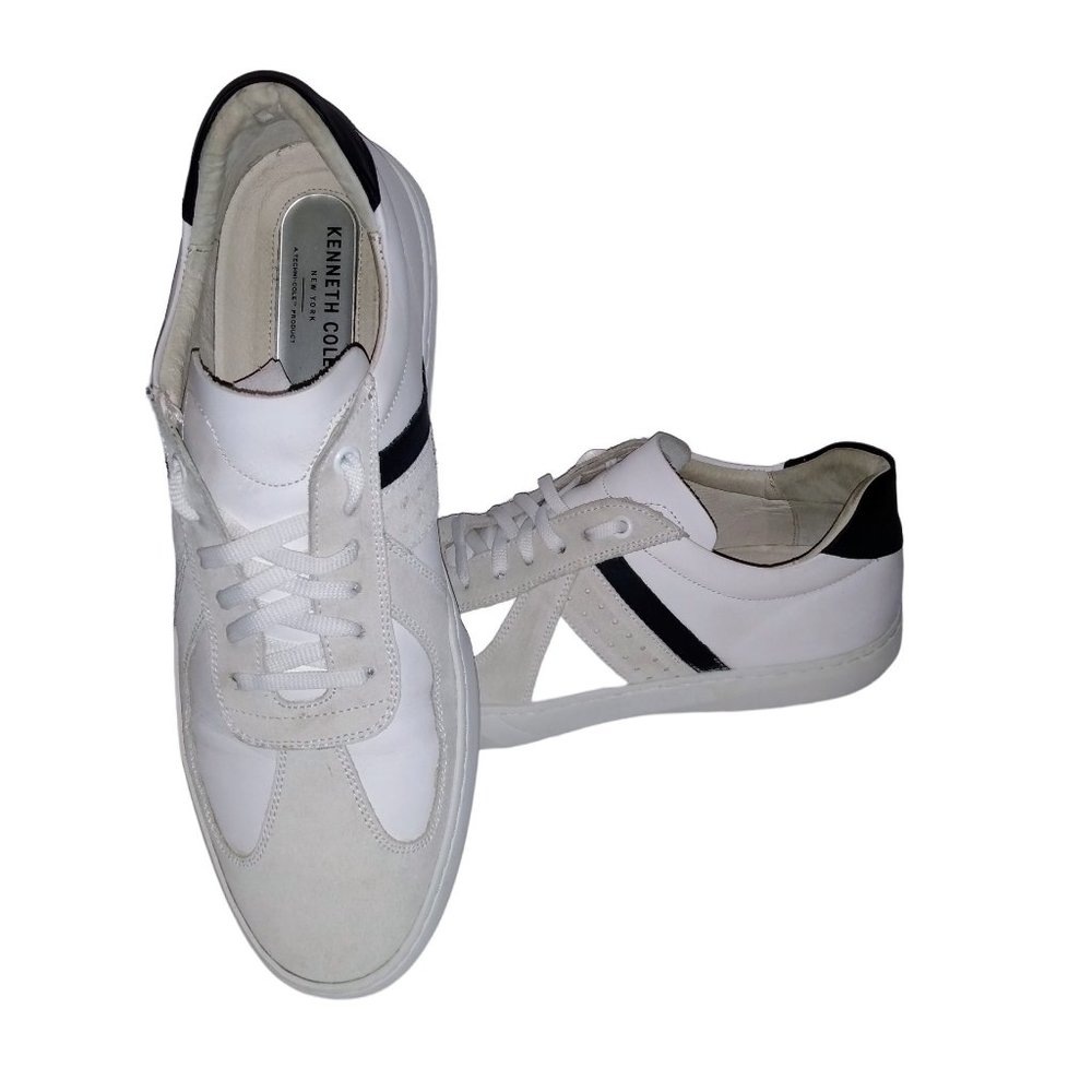 Kenneth Cole NY White Sneakers in Herrup Leather Size 10.5 MSRP 200.00 Clean!